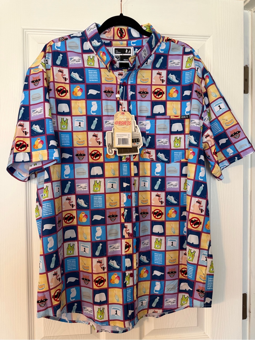 RSVLTS Men’s Multicolor Graphic Short-Sleeve Button-Up Shirt — Blue Base